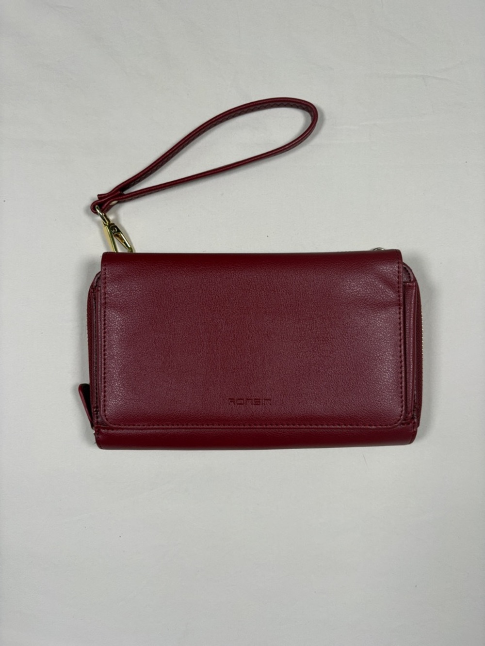Burgundy Leather Wristlet Clutch